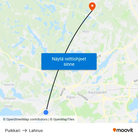 Puikkari to Lahnus map
