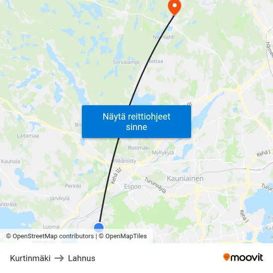 Kurtinmäki to Lahnus map