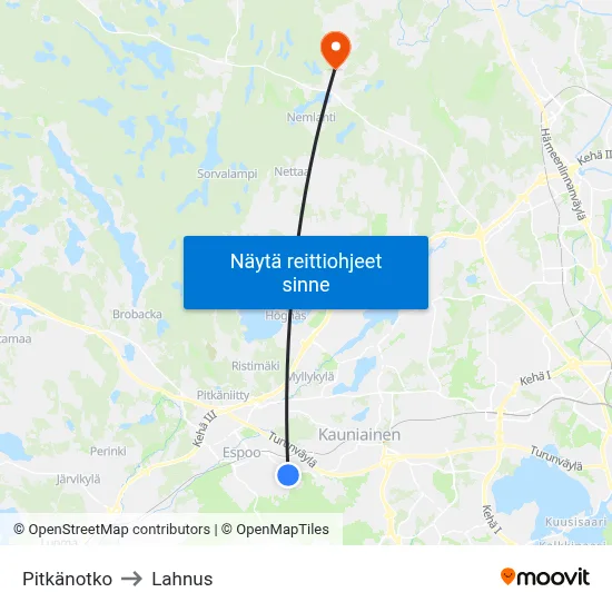 Pitkänotko to Lahnus map