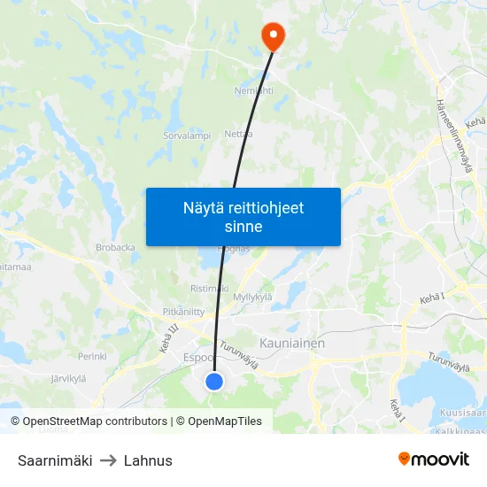 Saarnimäki to Lahnus map