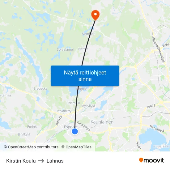Kirstin Koulu to Lahnus map
