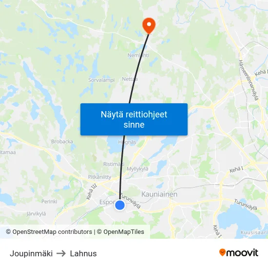 Joupinmäki to Lahnus map