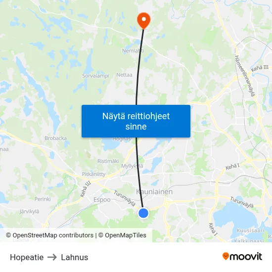 Hopeatie to Lahnus map