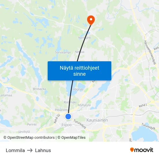 Lommila to Lahnus map
