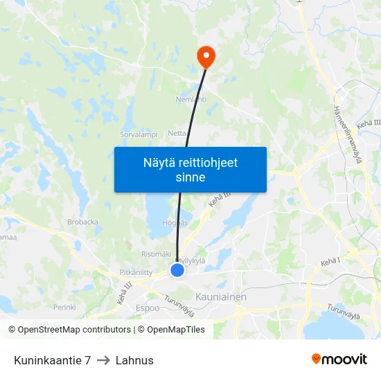 Kuninkaantie 7 to Lahnus map