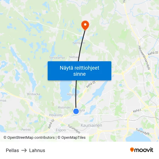 Pellas to Lahnus map