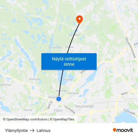 Ylämyllyntie to Lahnus map