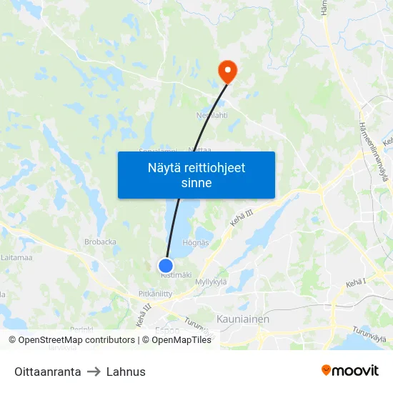 Oittaanranta to Lahnus map