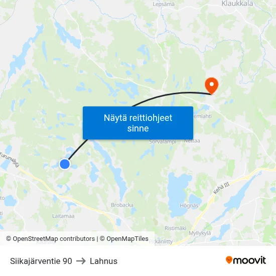 Siikajärventie 90 to Lahnus map