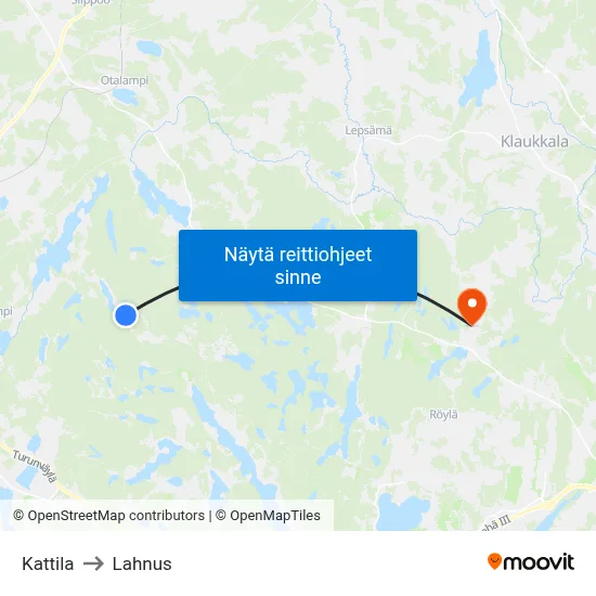 Kattila to Lahnus map
