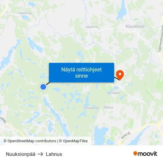 Nuuksionpää to Lahnus map