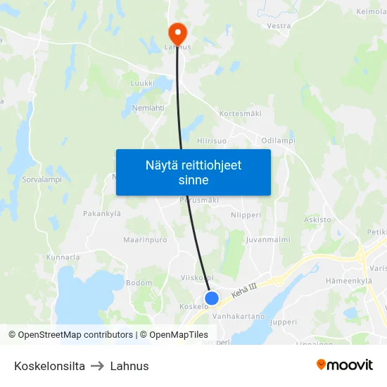 Koskelonsilta to Lahnus map