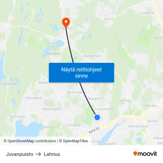 Juvanpuisto to Lahnus map