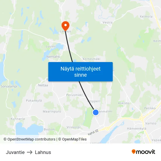 Juvantie to Lahnus map