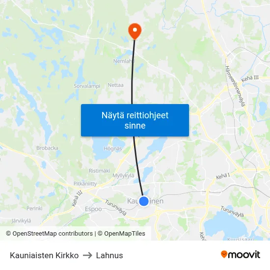 Kauniaisten Kirkko to Lahnus map