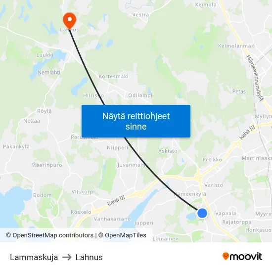 Lammaskuja to Lahnus map