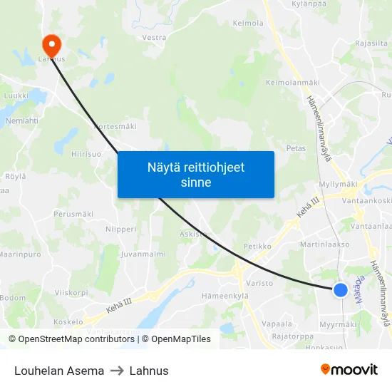 Louhelan Asema to Lahnus map
