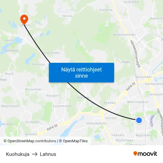Kuohukuja to Lahnus map