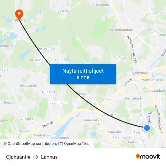 Ojahaantie to Lahnus map