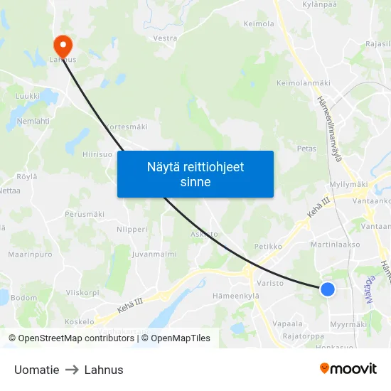 Uomatie to Lahnus map