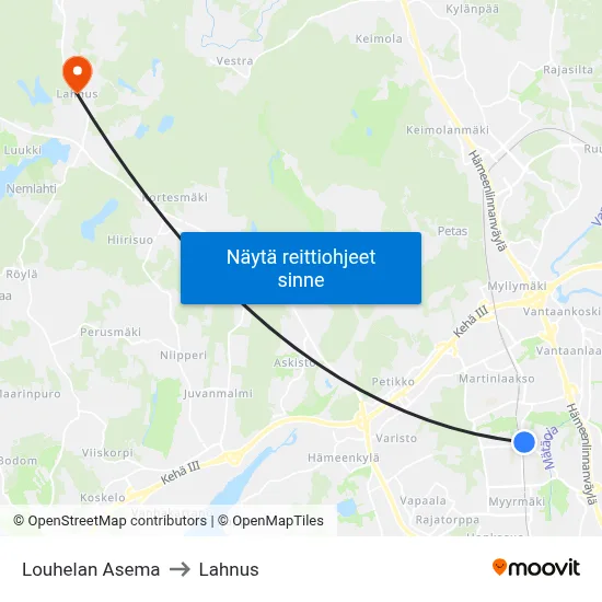 Louhelan Asema to Lahnus map