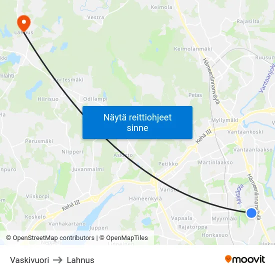 Vaskivuori to Lahnus map