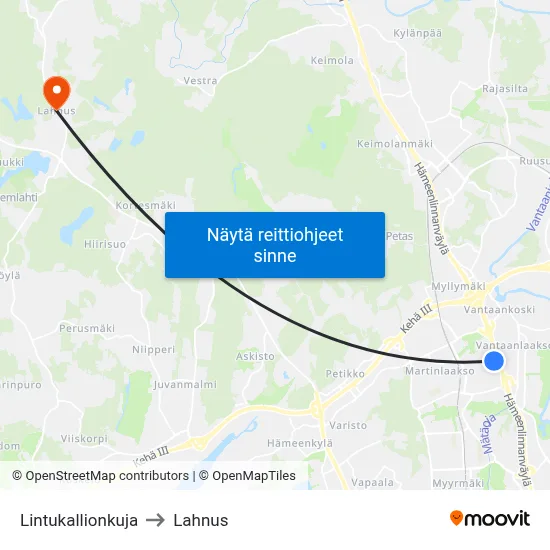 Lintukallionkuja to Lahnus map