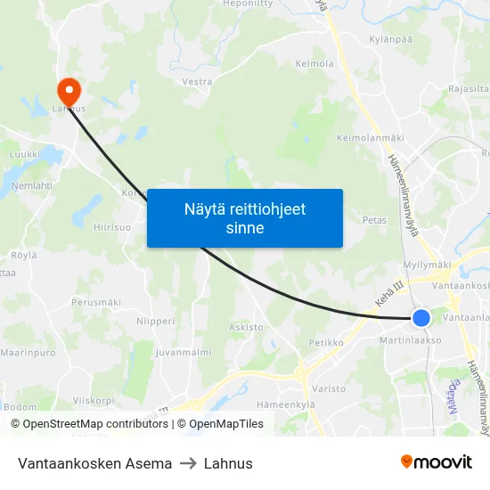 Vantaankosken Asema to Lahnus map