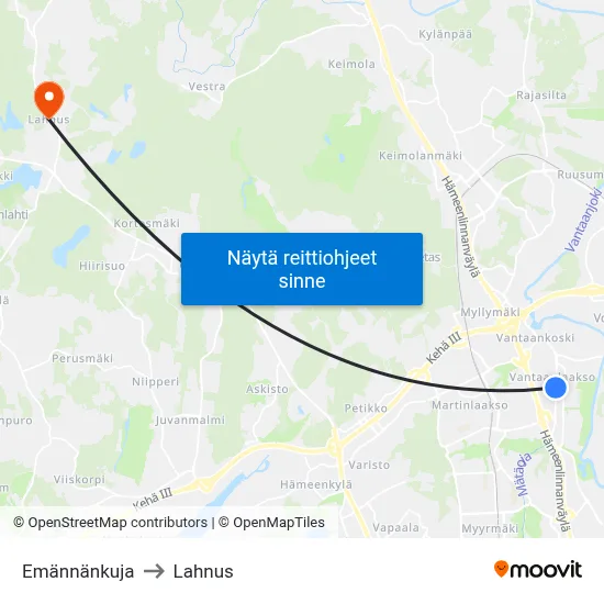 Emännänkuja to Lahnus map