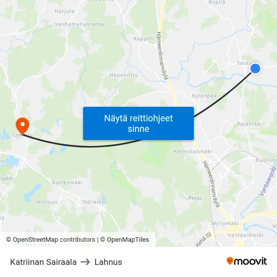 Katriinan Sairaala to Lahnus map