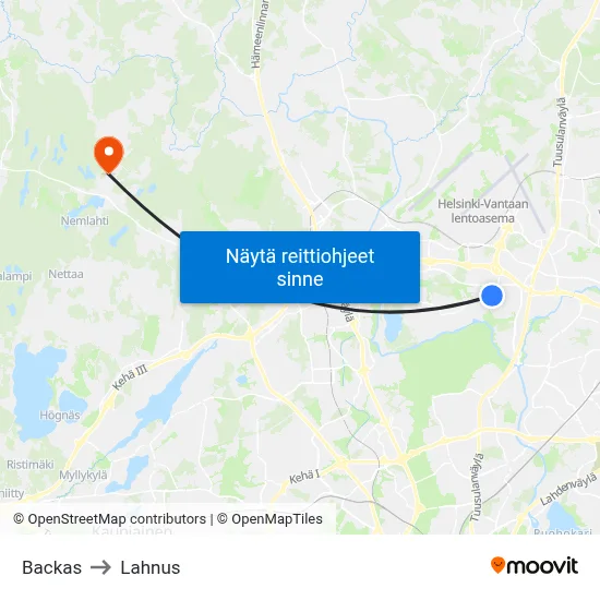 Backas to Lahnus map