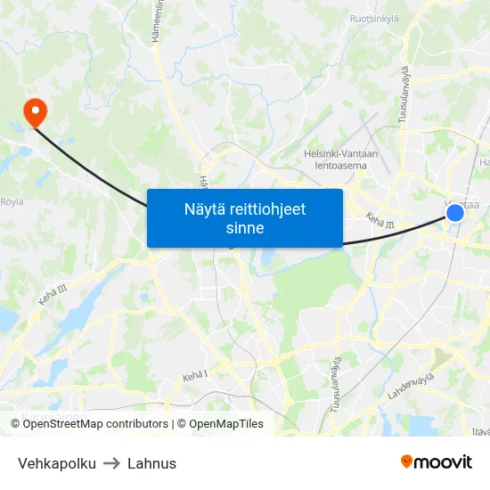 Vehkapolku to Lahnus map