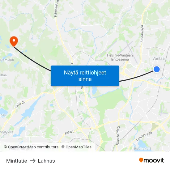 Minttutie to Lahnus map