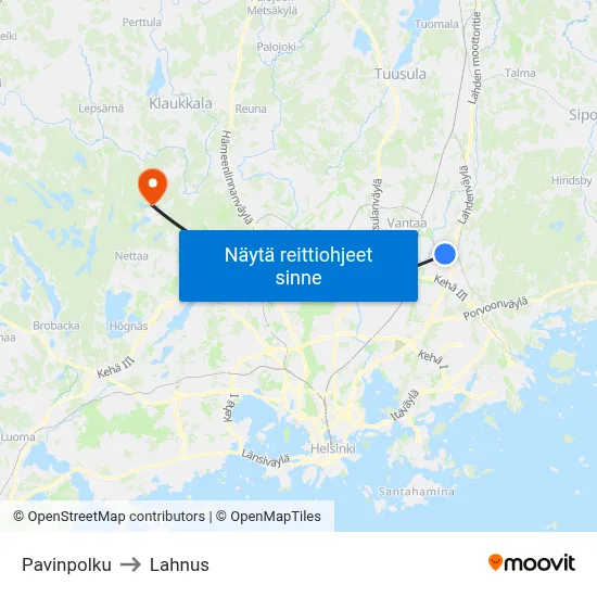 Pavinpolku to Lahnus map