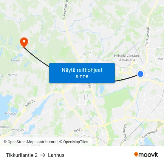 Tikkurilantie 2 to Lahnus map