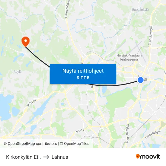 Kirkonkylän Etl. to Lahnus map
