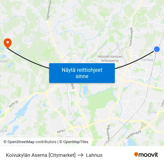 Koivukylän Asema [Citymarket] to Lahnus map