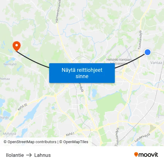Ilolantie to Lahnus map