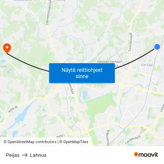 Peijas to Lahnus map