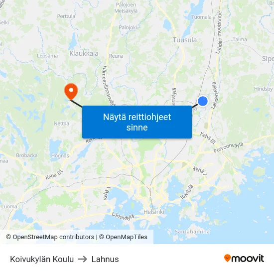 Koivukylän Koulu to Lahnus map