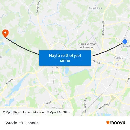 Kytötie to Lahnus map