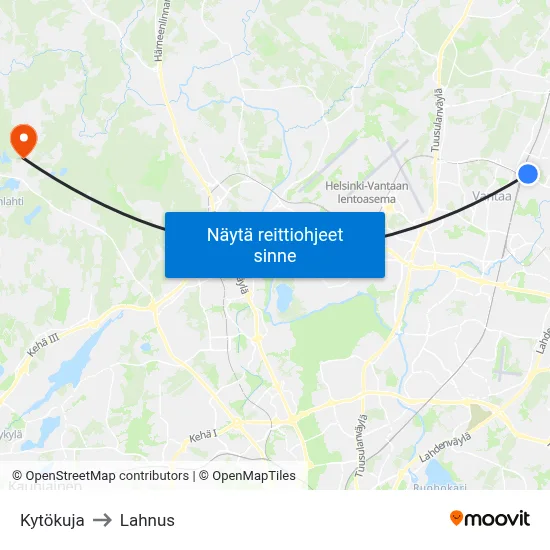 Kytökuja to Lahnus map
