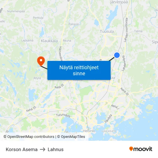 Korson Asema to Lahnus map