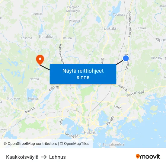 Kaakkoisväylä to Lahnus map