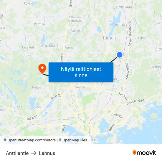 Anttilantie to Lahnus map