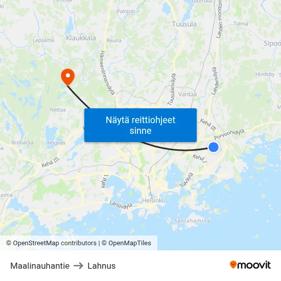 Maalinauhantie to Lahnus map