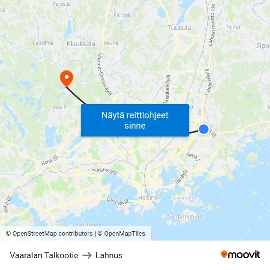 Vaaralan Talkootie to Lahnus map