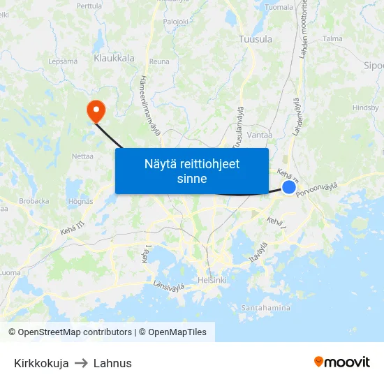 Kirkkokuja to Lahnus map
