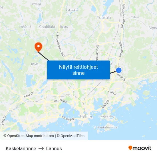 Kaskelanrinne to Lahnus map