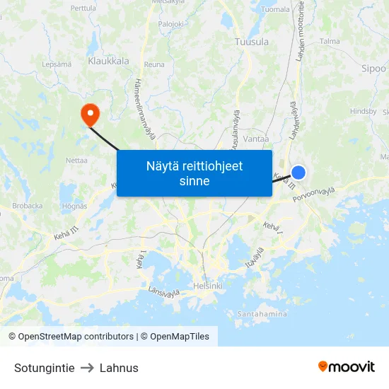 Sotungintie to Lahnus map